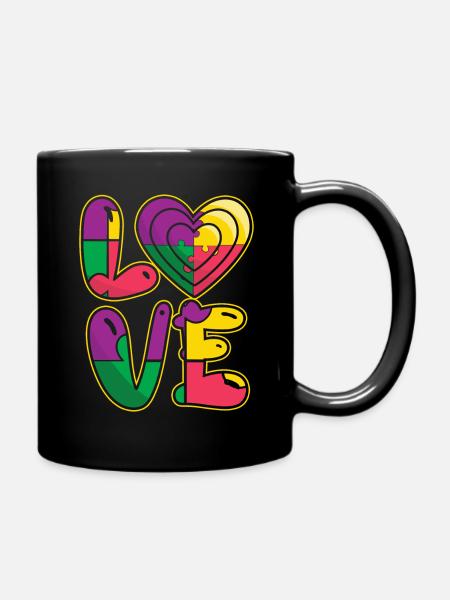 Support Love Puzzle Colorful Autism Awareness - Full Colour Mug - black