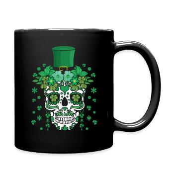 St Patty's Day Dia De Los Muertos Irish Flower - Full Colour Mug - black - Right