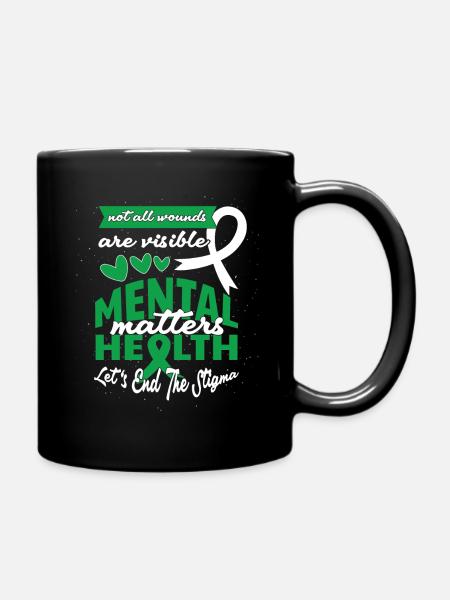 May Green Mental Health Awareness End Stigma - Full Colour Mug - black