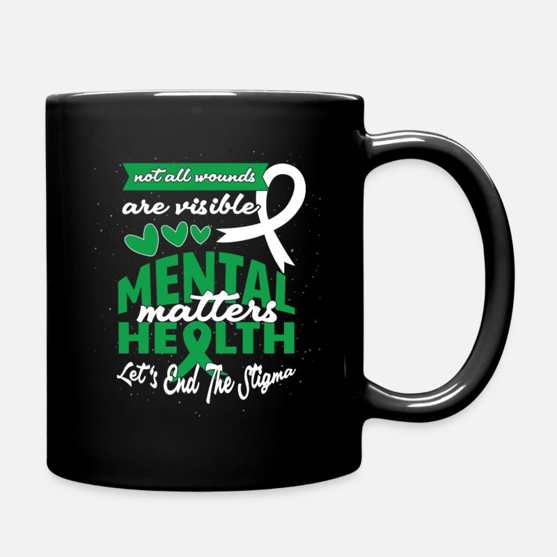 May Green Mental Health Awareness End Stigma - Full Colour Mug - black