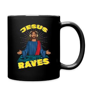 Jesus Raves DJ Raver Rave Hard Techno Dark Tekno - Tasse einfarbig - Schwarz - Rechts