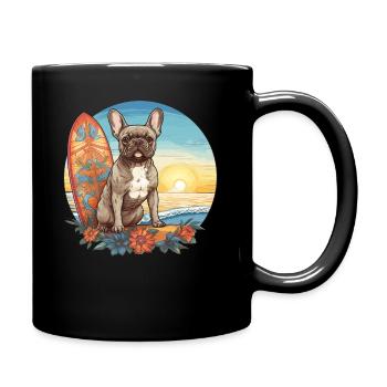 French Bulldog surfing - Full Colour Mug - black - Right