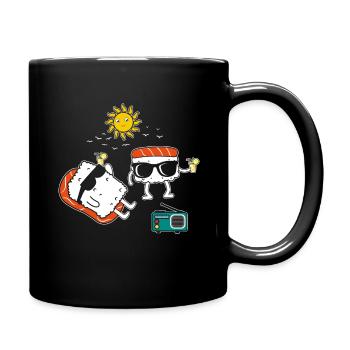 Funny Japanese Sushi Surf Hello Summer - Full Colour Mug - black - Right