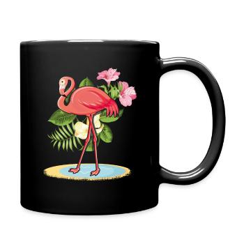 Tropical Flamingo Decor Palm Surf Hello Summer - Full Colour Mug - black - Right