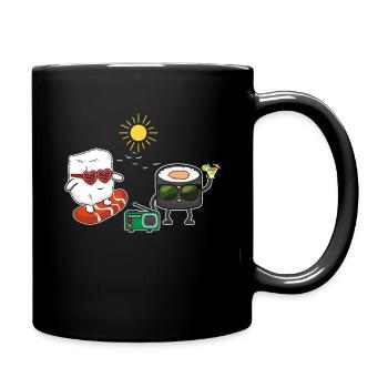 Kawaii Funny Japanese Sushi Surf Hello Summer - Full Colour Mug - black - Right