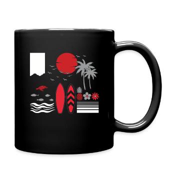 Hawaii Summer Palm Tree Surf Hello Summer - Full Colour Mug - black - Right