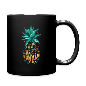 Tropical Pineapple Hawaii Surf Hello Summer - Full Colour Mug - black - Right