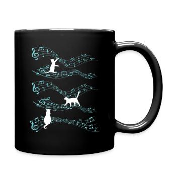 Cute Cat Playing On Musical Notes Musician - Full Colour Mug - black - Right