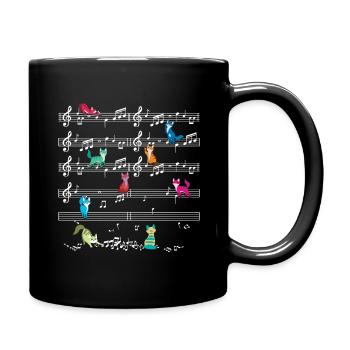 Colorful Cat Playing On Musical Notes Musician - Full Colour Mug - black - Right