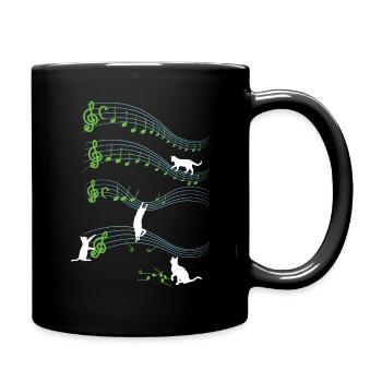 Playful Cute Cat Playing On Musical Notes Musician - Full Colour Mug - black - Right