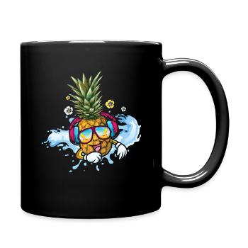 Funny Pineapple Swim Surfing Surf Hello Summer - Full Colour Mug - black - Right