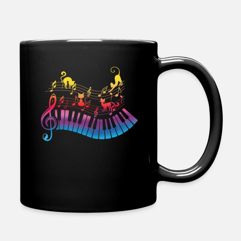 Pet Cat Love Playing Musical Sheets Musician - Full Colour Mug - black