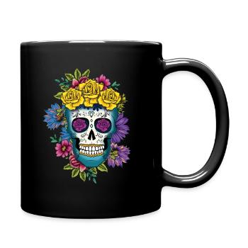Mexiko Blumenblume Muertos Tag der Toten Halloween - Tasse einfarbig - Schwarz - Rechts