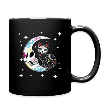 Lune et chat Floral Muertos Jour De Mort Halloween - Mug uni - noir - Droite