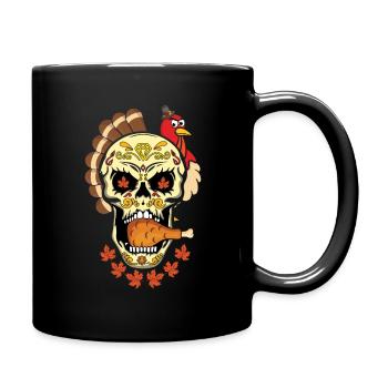 Turkey Vibes Autumn Pumpkin Muertos Day Of Dead - Full Colour Mug - black - Right