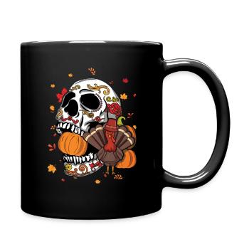 Fall Autumn Pumpkin Muertos Day Of Dead Turkey - Full Colour Mug - black - Right