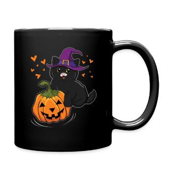 Hexenkatze im Kürbis Cooles gruseliges Halloween - Tasse einfarbig - Schwarz - Rechts