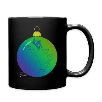 Weihnachtskatze, X-mas Cat - Tasse einfarbig - Schwarz - Rechts