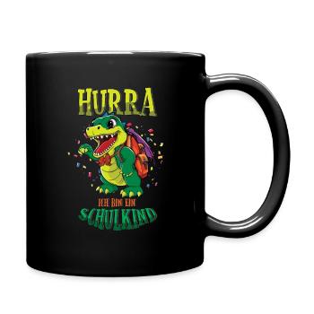 Hurra Ich Bin Ein Schulkind Dino Einschulung - Tasse einfarbig - Schwarz - Rechts
