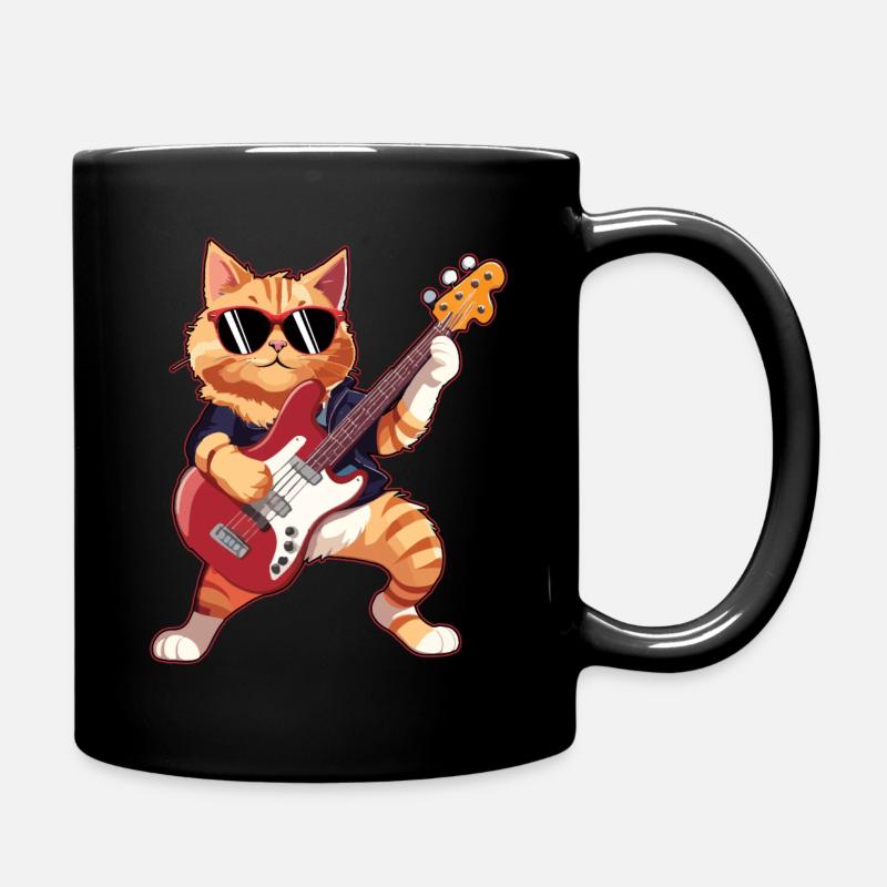 Musician Cat Plays Electric Guitar Instruments - Tasse einfarbig - Schwarz