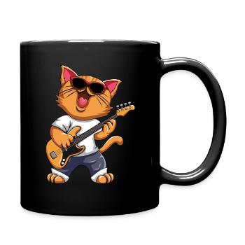 Lustige Musikerkatze E-Gitarreninstrumente - Tasse einfarbig - Schwarz - Rechts