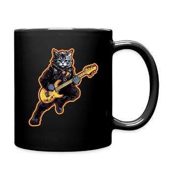Musiker Katze Rocker Gitarre Instrumente Liebe - Tasse einfarbig - Schwarz - Rechts