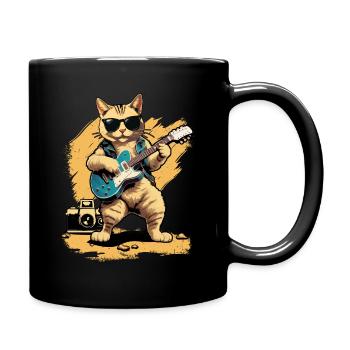 Katze spielt akustische Gitarreninstrumente - Tasse einfarbig - Schwarz - Rechts