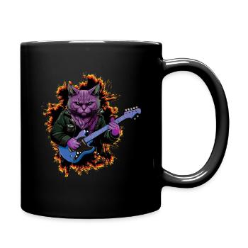 Katze spielt Akustikgitarre Instrumente Rockband - Tasse einfarbig - Schwarz - Rechts
