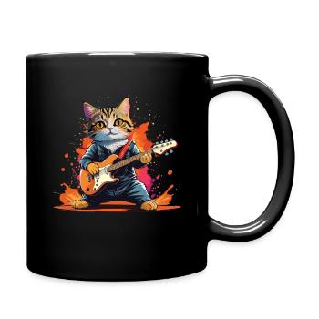 Cartoon Katze Spielt Gitarre Instrumente Rock Niedlich - Tasse einfarbig - Schwarz - Rechts
