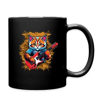 Kawaii Cat spielt Gitarre Instrumente Rock - Tasse einfarbig - Schwarz - Rechts