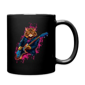 Rocker Cat spielt Gitarreninstrumente - Tasse einfarbig - Schwarz - Rechts