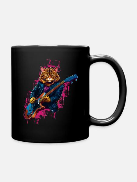 Rocker Cat joue des instruments de guitare - Mug uni - noir