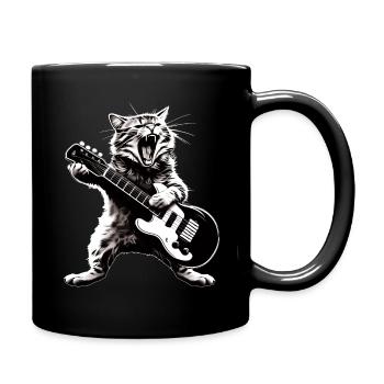 Funny Cat Playing Guitar Instruments Awesome - Full Colour Mug - black - Right