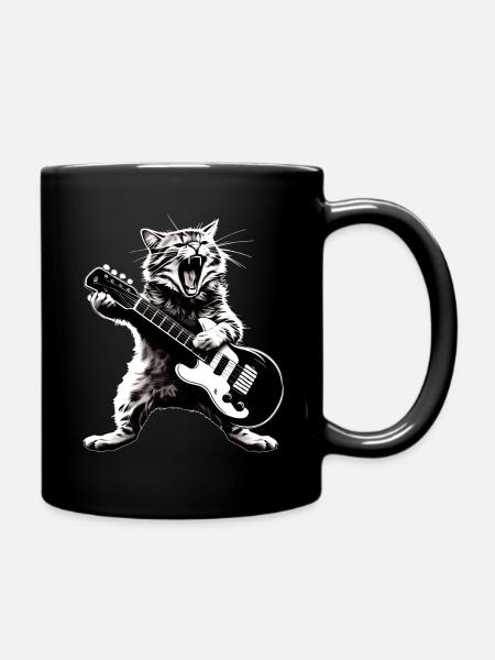Lustige Katze, die Gitarre spielt, Instrumente Awesome - Tasse einfarbig - Schwarz