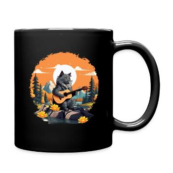 Bergkatze Spielt Gitarre Instrumente Rock Niedlich - Tasse einfarbig - Schwarz - Rechts