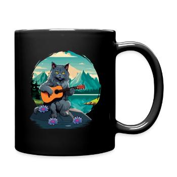Mountain Cat spielt Gitarre Instrumente Rocker - Tasse einfarbig - Schwarz - Rechts