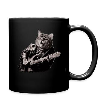 Rocker Cat spielt Gitarre Instrumente Miauen - Tasse einfarbig - Schwarz - Rechts