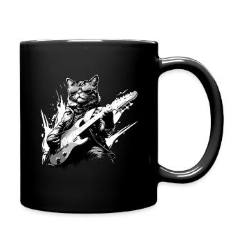 Liebe Rocker Katze spielt Gitarre Musik Musiker - Tasse einfarbig - Schwarz - Rechts