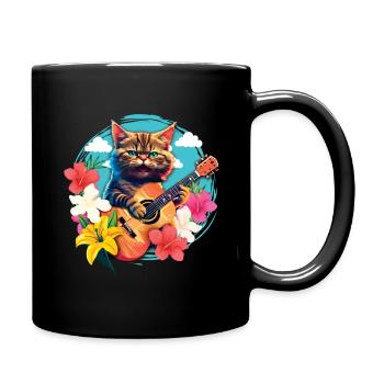 Musiker Katze Spielt Gitarre Floral Rock Aloha - Tasse einfarbig - Schwarz - Rechts