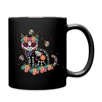 Chat mexicain floral Muertos Jour de la mort Halloween - Mug uni - noir - Droite