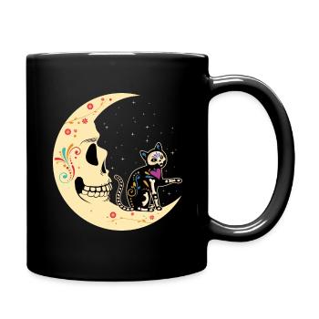 Chat de lune floral Muertos Jour de la mort Halloween - Mug uni - noir - Droite