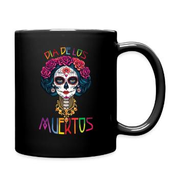 Catrina Floral Muertos Tag der Toten Halloween - Tasse einfarbig - Schwarz - Rechts