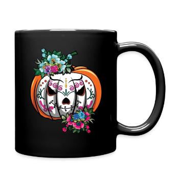Pumpkin Mexican Floral Muertos Dead Halloween - Full Colour Mug - black - Right