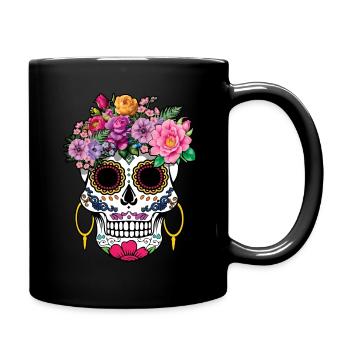 Skelett Muertos Tag Des Toten Halloween Blumen - Tasse einfarbig - Schwarz - Rechts