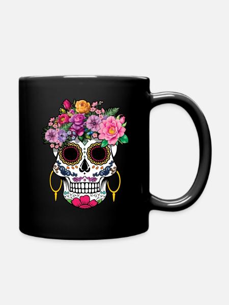 Skelett Muertos Tag Des Toten Halloween Blumen - Tasse einfarbig - Schwarz
