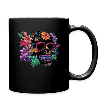 Schwarz Bunt Dia De Los Muertos Halloween Blumen - Tasse einfarbig - Schwarz - Rechts