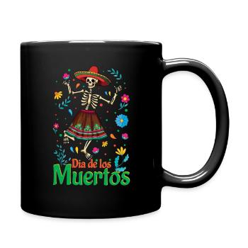 Blumen Muertos Tag der Toten Halloween - Tasse einfarbig - Schwarz - Rechts