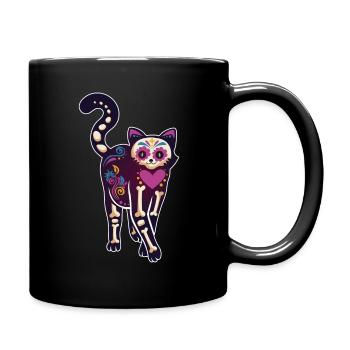 Katze Skelett Muertos Tag Des Toten Halloween - Tasse einfarbig - Schwarz - Rechts