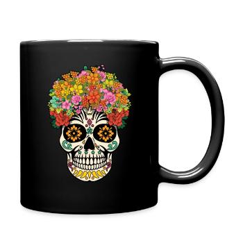 Dia De Los Muertos Tag Des Toten Halloween Blumen - Tasse einfarbig - Schwarz - Rechts
