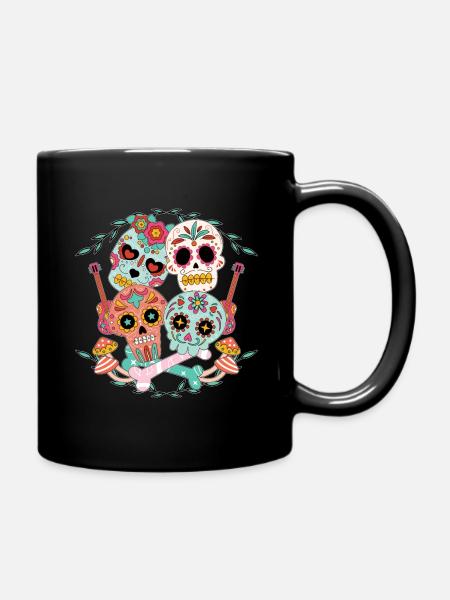 Florale Muertos Day Of Dead Halloween Gitarre - Tasse einfarbig - Schwarz